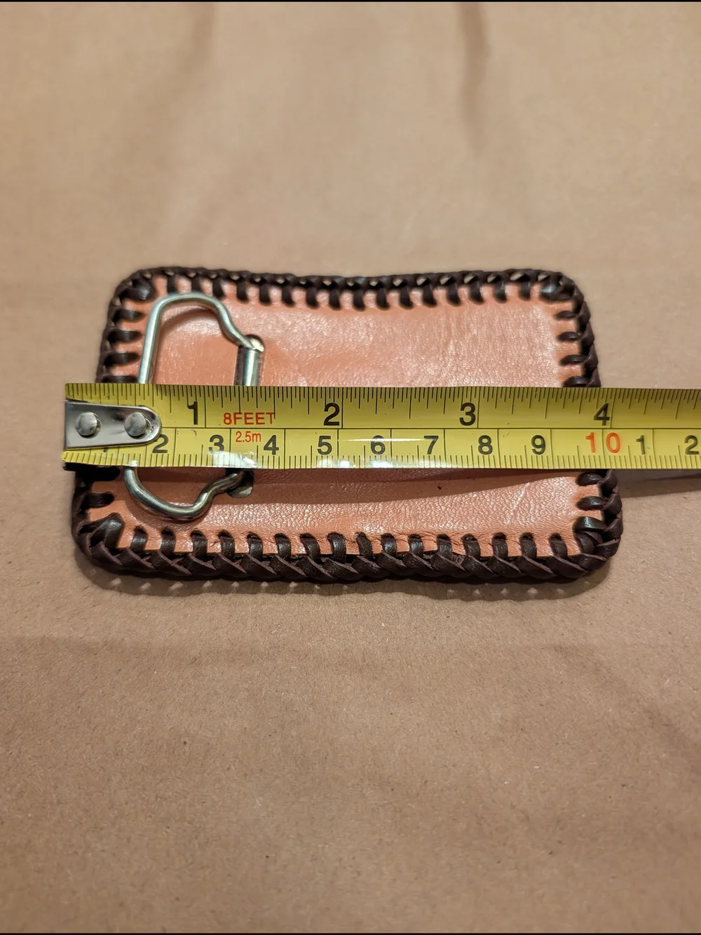 Brown Leather Belt Buckle with Deer Embossing